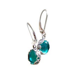 Recycled Vintage Aqua Mason Jar Sterling Silver Botanical Lever back Earrings